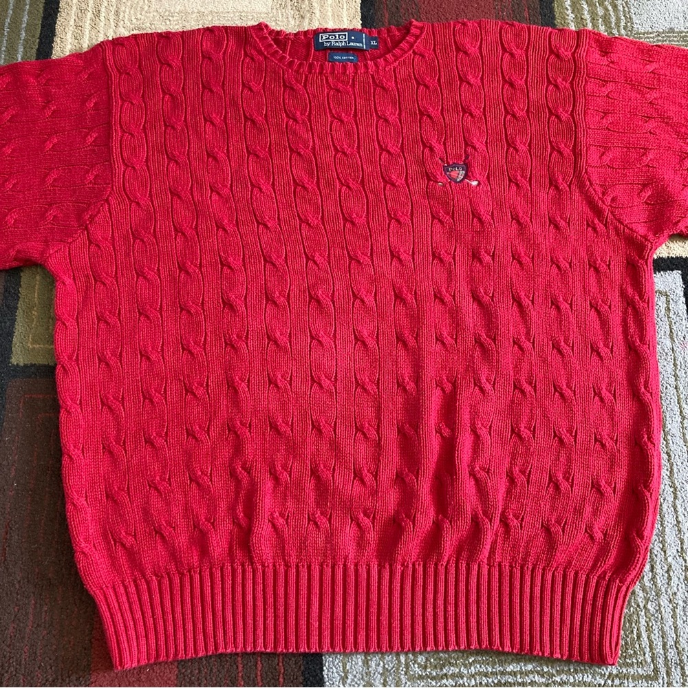 Vintage Polo Ralph Lauren Cable Knit Sweater Men's XL Polo Golf Shield Crest - Picture 2 of 7